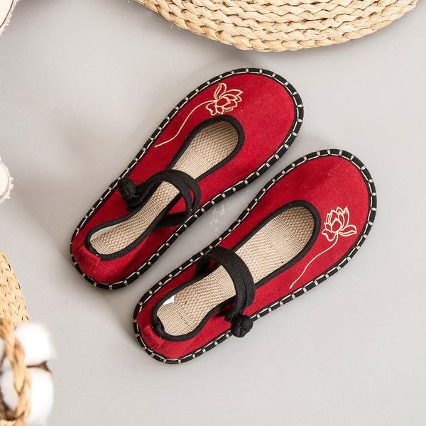 

embroidered shoes women flats cloth shoes cotton breathable flat bottomed, Black