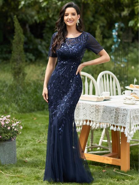 

ever-pretty sequin leaf mesh mermaid prom dress she, Black;gray