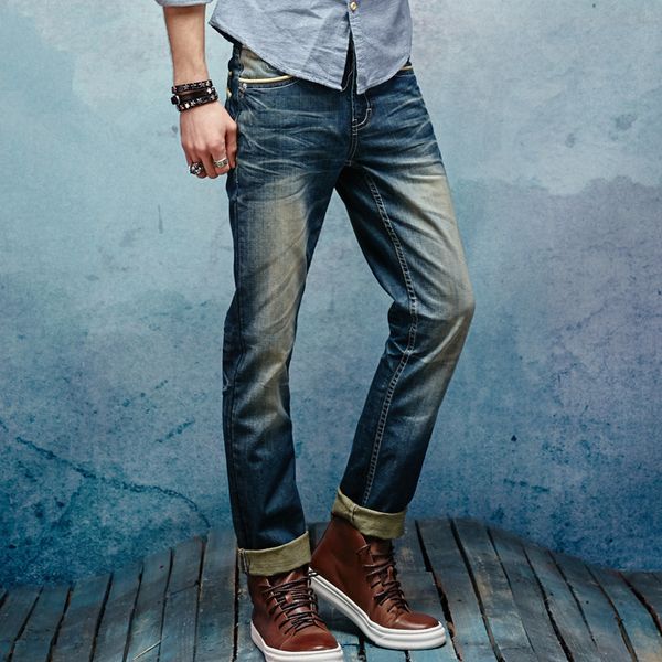 

2021 retro jeans mens brand clothing fashion denim pants casual slim fit biker jeans for men, Blue