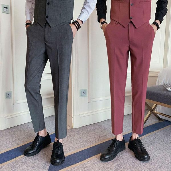 

2021 spring summer mens dress suits pants formal business office social pants casual slim fit classic streetwear trousers men, White;black