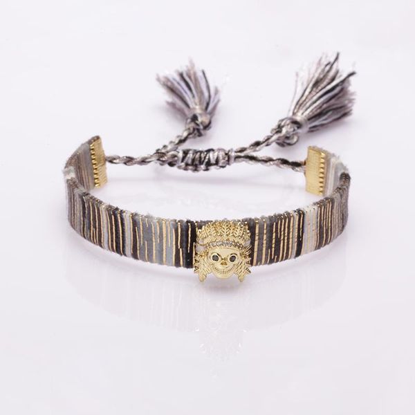 

charm bracelets 5pcs/lot cz gold shull tribe cap hat ethnic boho soft cotton silk tassel tail wristband adjustable bracelet for woman, Golden;silver