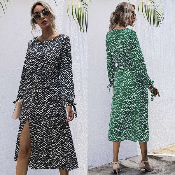 

dot dress women's autumn and polka winter decoration with a-line skirt, Black;gray