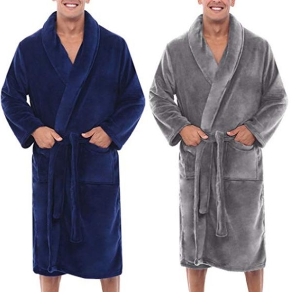 Новый грядущий мужской зимний теплый плюшевый халат мужской крытый домашний душ для душа одежда мужчины длинные сон халат пальто peignoir homme 201111