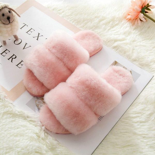 

parallel bars wool and fur flip flop open toe hairy slippers women 2020 new autumn and winter wear women's fur slippers shoes, Black