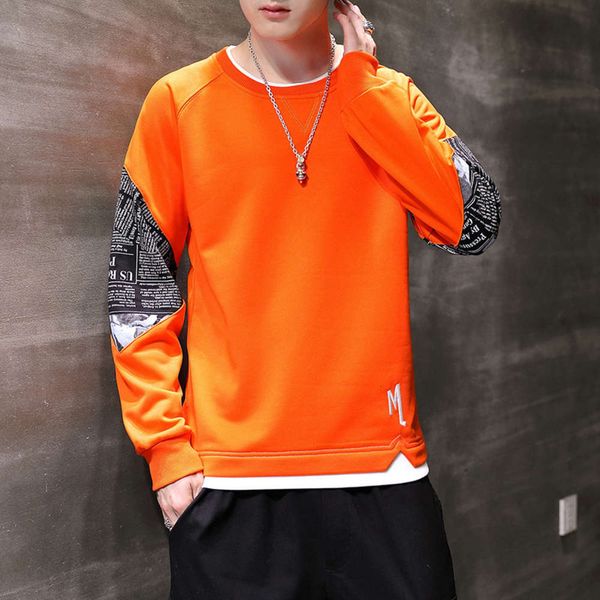 

and fall versatile 2020 men's simple new round neck pullover long sleeve sweater loose bottoming shirt autumn, Black