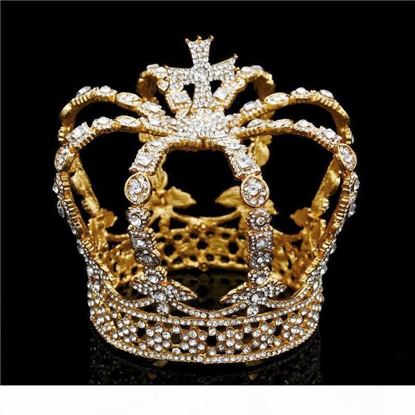 

male cross crown baroque bridal wedding crown royal king tiara wedding dress birthday party performance accessories diadem s926, Slivery;golden