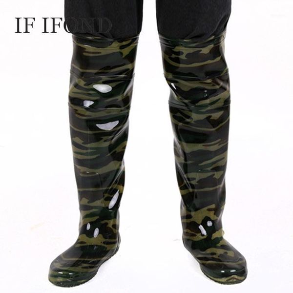 

if ifond women boots camouflage fishing boots pvc integrated seamless combination rain round toe shoes women zapatos mujer1, Black