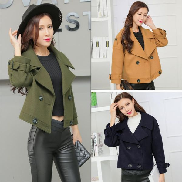 

women's wool & blends the female korean version of large-size woolen coat is fattened to increase tide thickened cashmere short, Black