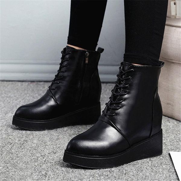 

2020 autumn new women's boots wedge heel women's short boots thick-soled high-heel martin black shoes are thinner
