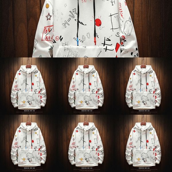

silwo youth autumn new loose hip-hop street fashion hooded 2020 cotton velvet sweater casual fashion printed sweater fqtjs, Black