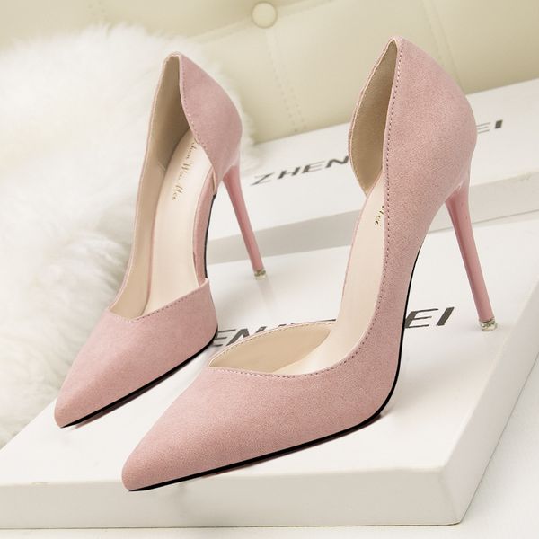 

women fashion summer high heels suede leather pointed toe heels women pumps lj201112, Black