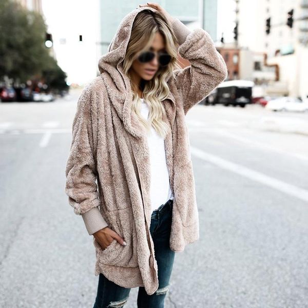 

autumn and winter long two-sided wearing faux fur coat open hooded cardigan jacket coat jacket with pocket women's fur1, Black