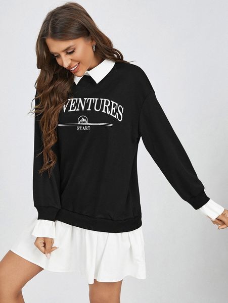 

letter graphic 2 in 1 sweatshirt dress p5no#, White;black