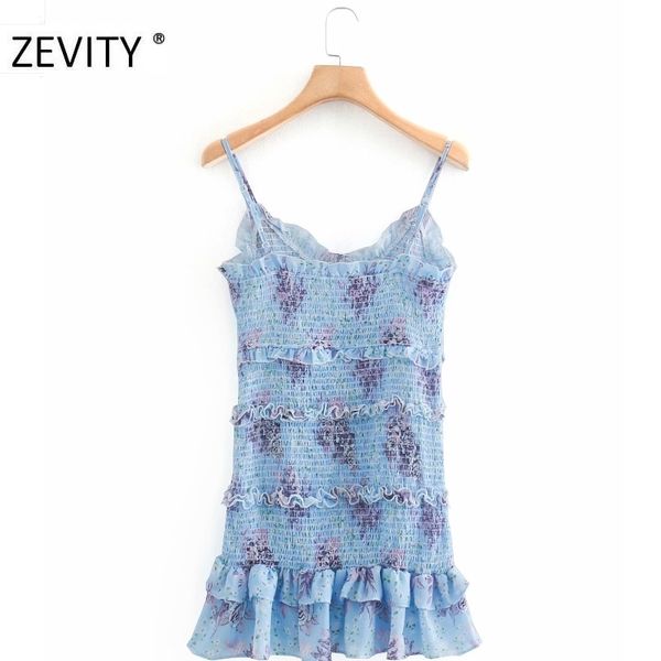 

zevity women sweet v neck agaric lace floral print slim sling dress female elastic vestidos chic pleated ruffles dresses ds4240 y0118, Black;gray