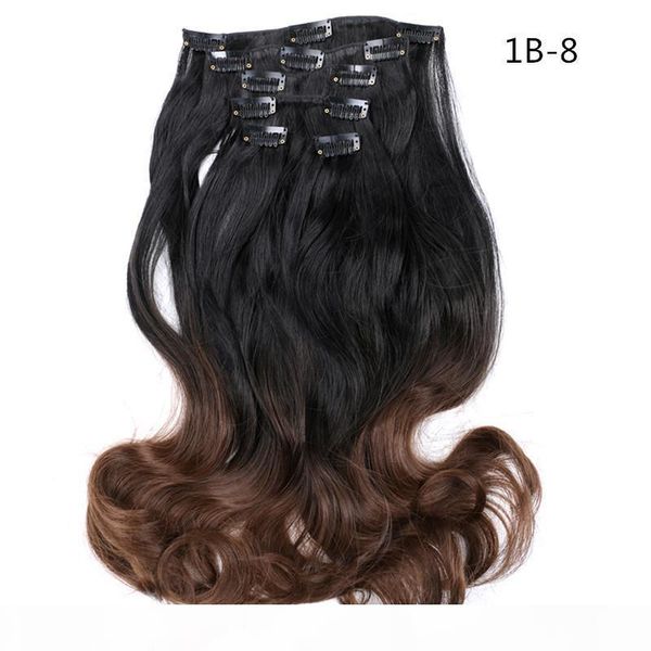 

12 clip in on hair extensions 6pcs set hair extension full head 22 inch body wave synthetic fiber hairpieces, Black