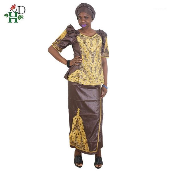 

h&d african clothes bazin for women embroidery beading riche casual dress with short sleeves africaine femme two 2 piece set1, Red