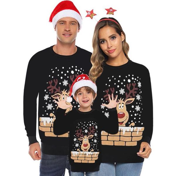 

women ladies winter autumn long sleeve o-neck 3d printed polka dot christmas xmas sweatshirt pullover family wear d8#, Black