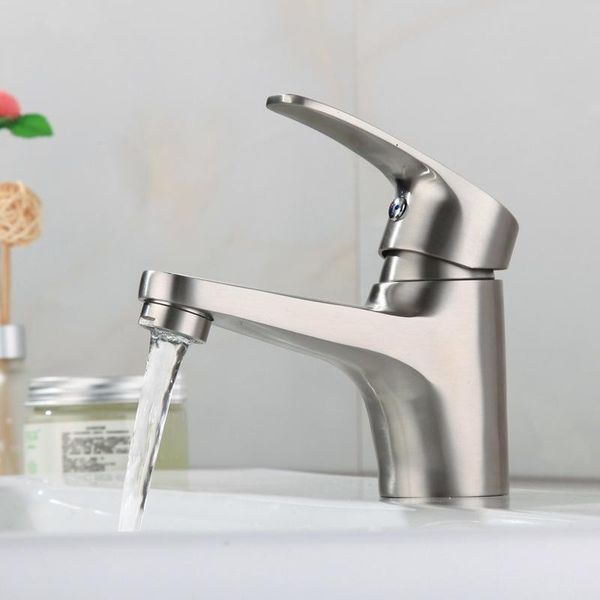 

bathroom basin faucet deck mounted stainless steel brushed vessel sink wash basin tap cold and water mixer tap single handle