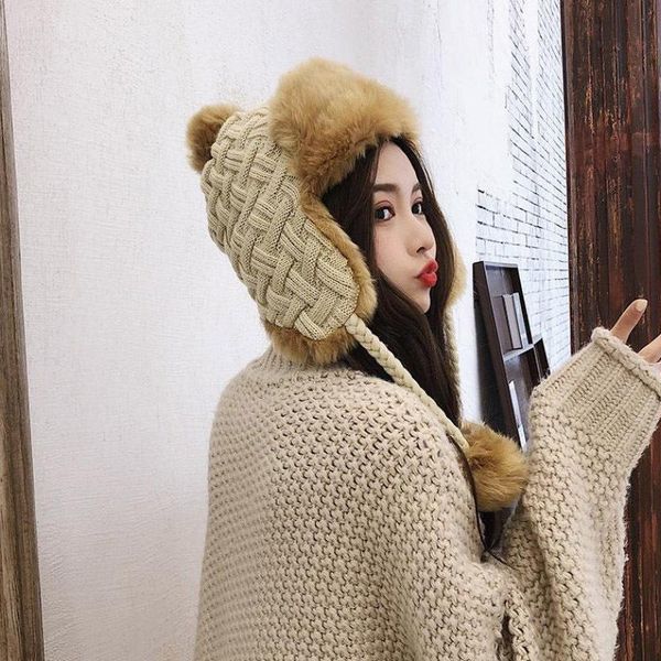 

beanie/skull caps solid skullies beanie ear cap soft knitted women hat windproof winter lady warm vacation outdoor ski gift, Blue;gray