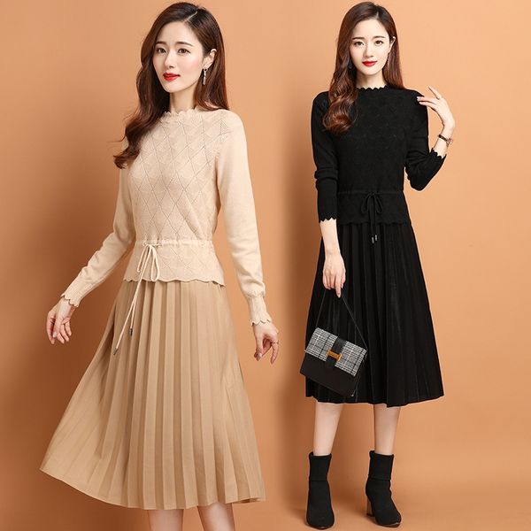 

2020 нового dresswool dressfashion трикотажного платья длиной среднего закрытие несколько плиссированного skirtversatile талии и пассив шерс, Black;gray