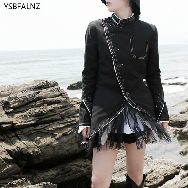 

fake two-piece jacket clothing loose black net yarn splicing asymmetrical long sleeve women coat fashion spring korean 2020 new1, Black;brown