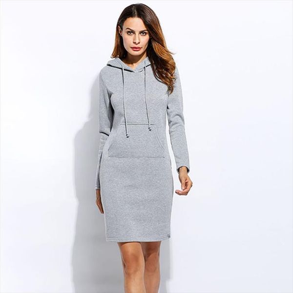 

womens hooded sweatshirts midi dresses black gray casual streetwear office lady hoodies women 2020 spring autumn woman dress