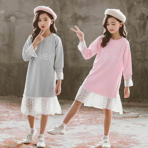 

kids dresses for girls spring 2020 children princess dress lacework patchwork clothes girls dress long sleeve 10 to 12 years, Red;yellow