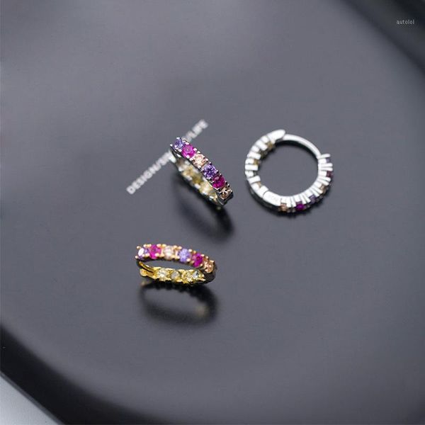 

925 sterling silver color zircon sparkling circle earrings for women korean simple cz small hoops earring girl birthday gift1, Golden;silver