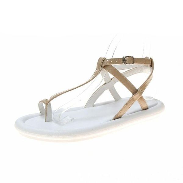 

women's sandals 2021 bohemia t-tied low heels clip toe leather lady sandales femme ankle strap summer beach casual female shoes, Black