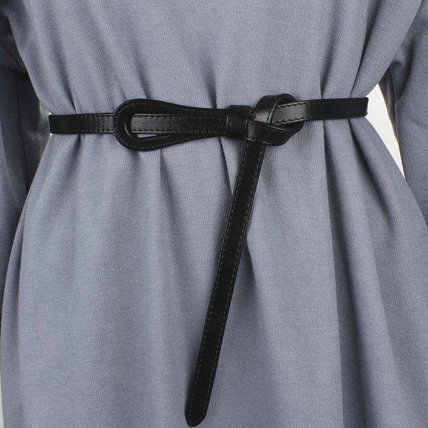 

cow dress women's pure leather fine summer decoration with skirt shirt fashion versatile black small belt, Black;brown