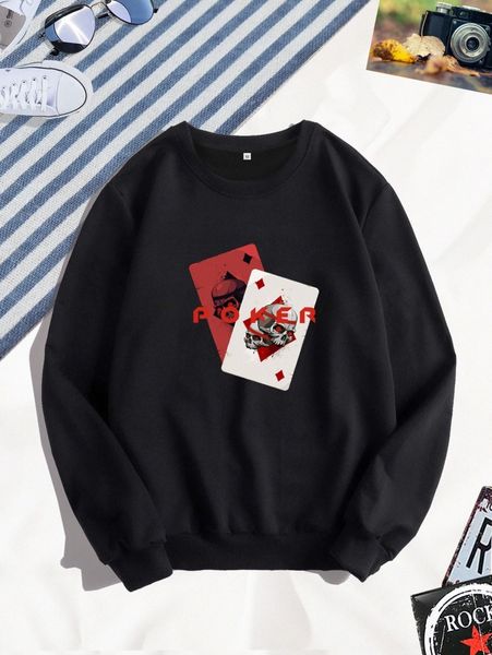 

men letter and skeleton print sweatshirt r99u#, Black