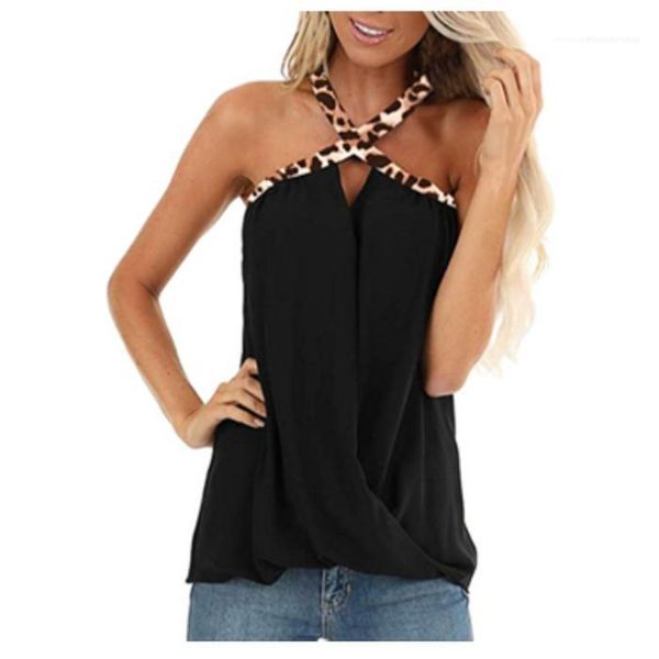 

designer casual clothes ladies leopard sling halter tshirt splice loose sleeveless summer vest famale, White