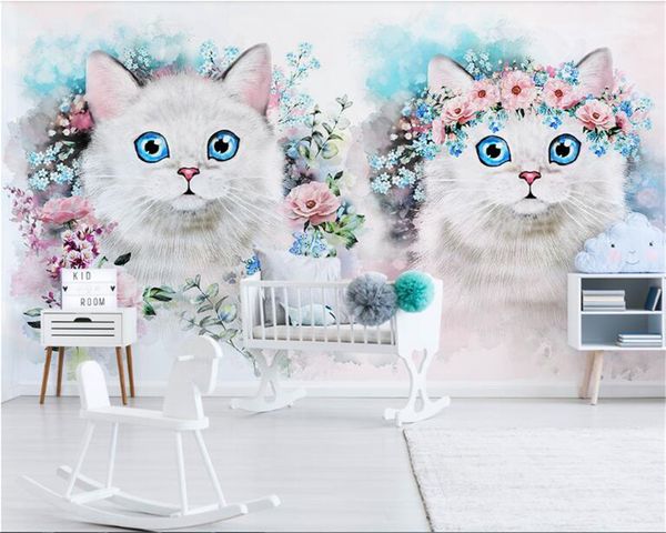 Beibehang Фото обои домашнего декора росписи цветов кошки детской комнаты фон стены живые спальни 3d