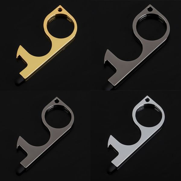 

3 color metal safety touchless door opener stylus key hook metal hands door handle opener tool keychain with silicone head 116 j2