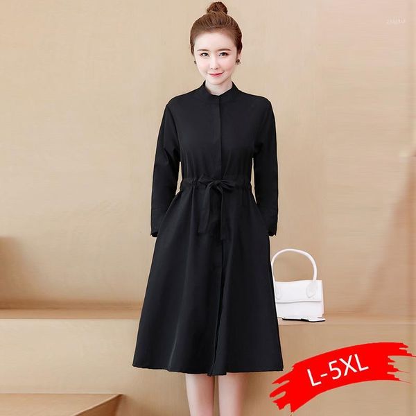 

autumn new women's windbreaker long-sleeved women's long coat fashion temperament trench plus size solid color 20191, Tan;black