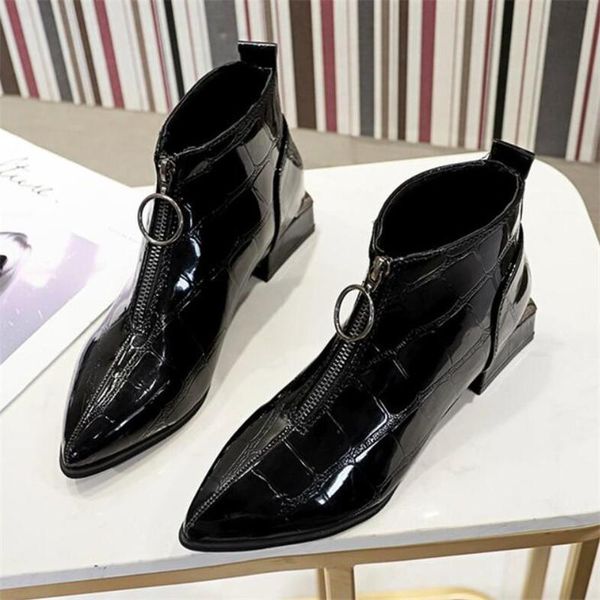 

zpxhsm zpxhsm new fashion women boots pointed thick front zipper women boots spring autumn thick heel y648, Black