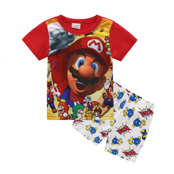 

home wear summer short sve suit two piece children's pajamas, Blue;red