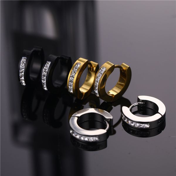 

1pair stainless steel hoop earrings with crystal punk different style simple fashion jewelry women and men selling, Golden;silver