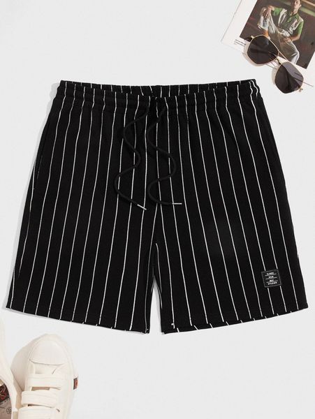 

men striped patched drawstring shorts a48u#, Black