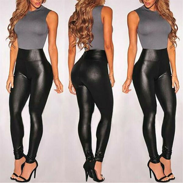 

women black pants stretch faux leather high waist slim leggings trouser drop shipping good quality