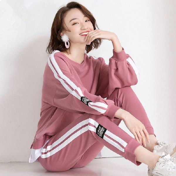 

2020 fashion suit for sportswear sweater sportswear women autumn new korean loose student casual sweater two piece set for women kyosd kyosd, Gray