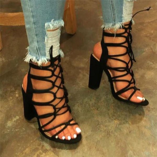 

women's sandals lace-up high heel sandals thick bottom casual summer open toe shoes female summer #221, Black
