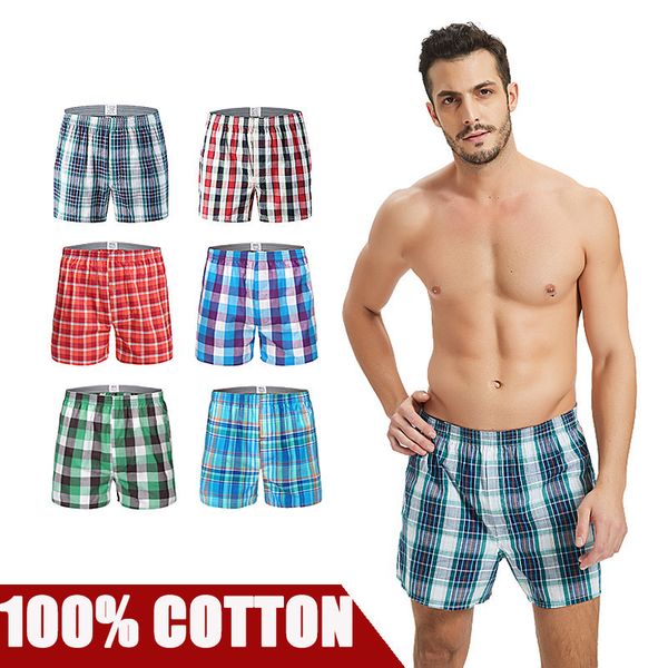 

3 pieces/lot mens underwear boxers shorts casual cotton sleep underpants brands plaid comfortable homewear panties plus size lj200922, Black;white