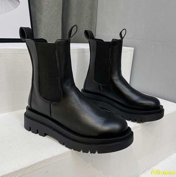 

leather women boots brand fall winter warm short ankle boots platform shoes waterproof water shoes non-slip, Black