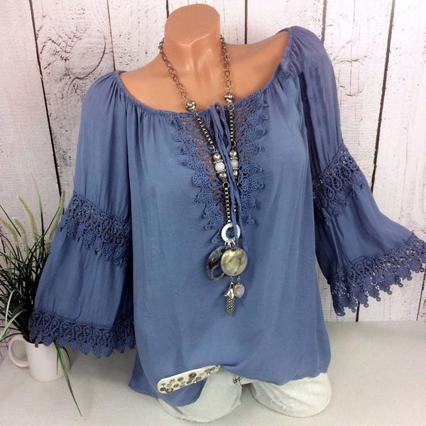 

blouse women plus size cotton linen solid letter o neck lace long sleeve solid spliced easy female shirt blouse 2021, White