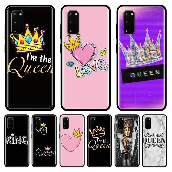 

cartoon crown king and queen case for samsung galaxy s10 s20 ultra s9 s8 plus s7 note 20 9 10 lite cubre black tpu mobile coque