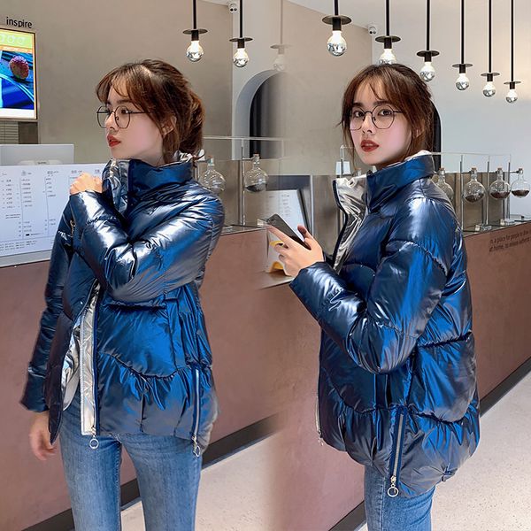 

bright face wash-down cotton 2020 winter new korean version of the bread stand-up collar coat women's, Black