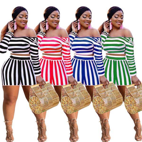 

3xl 4xl plus size outfits summer women two piece set long sleeve pullover sweatshirt shorts matching set striped tracksuits casual sportswea, Gray
