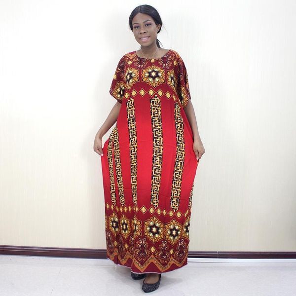 

vintage colorful traditional print cotton loose new arrivals autumn winter african women's dress with scarf1, Red