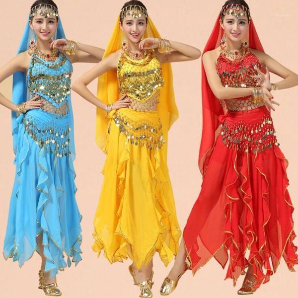 

performance belly dancing costumes women bollywood dance wear clothes set girls ballroom outfits veil belt skirt suit1, Black;red